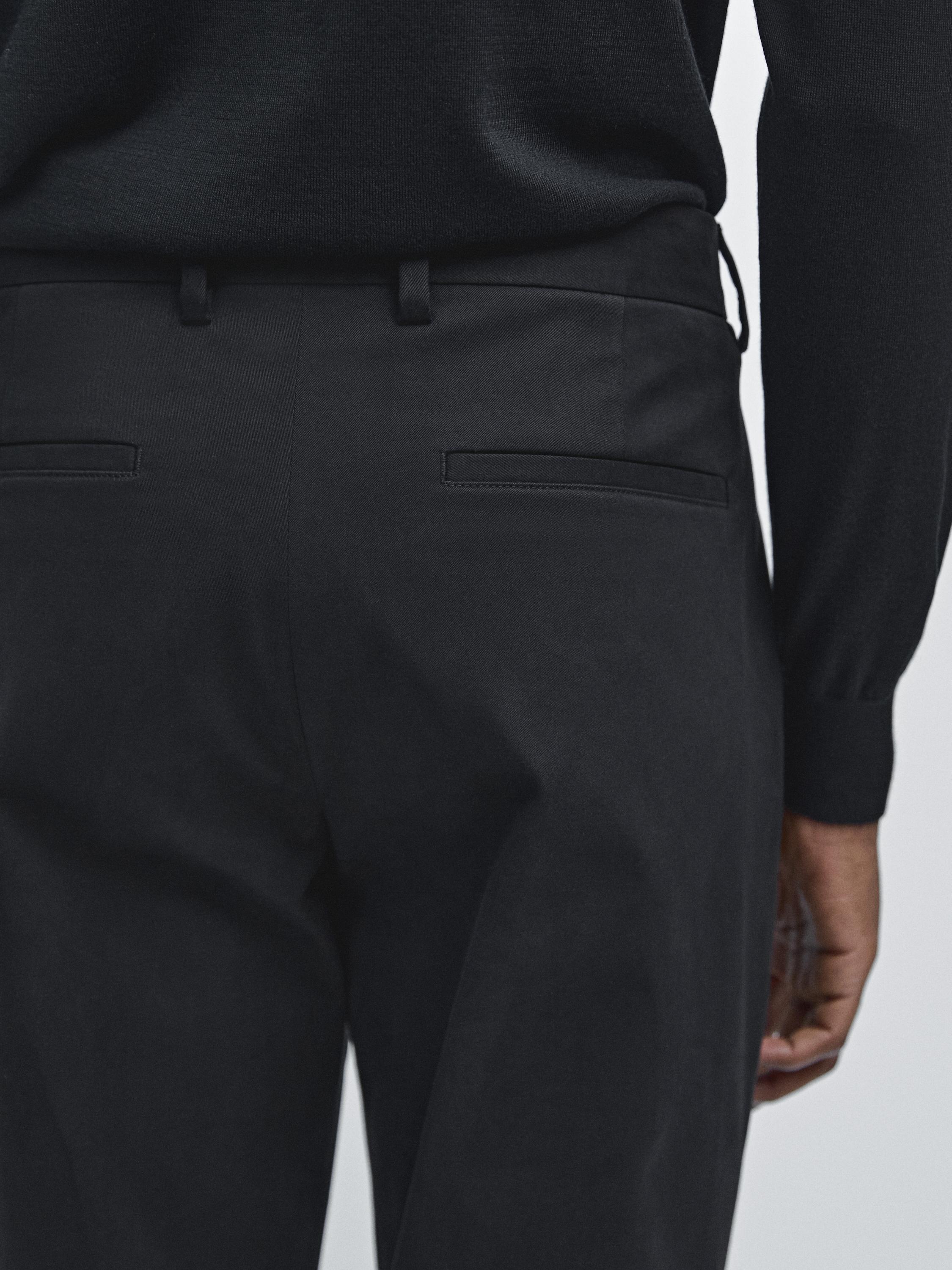 Cotton blend slim fit trousers